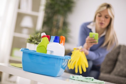 Cleaning a modern Camden flat kitchen and living area