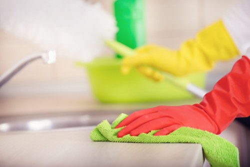 Cleaner inspecting carpet condition before treatment